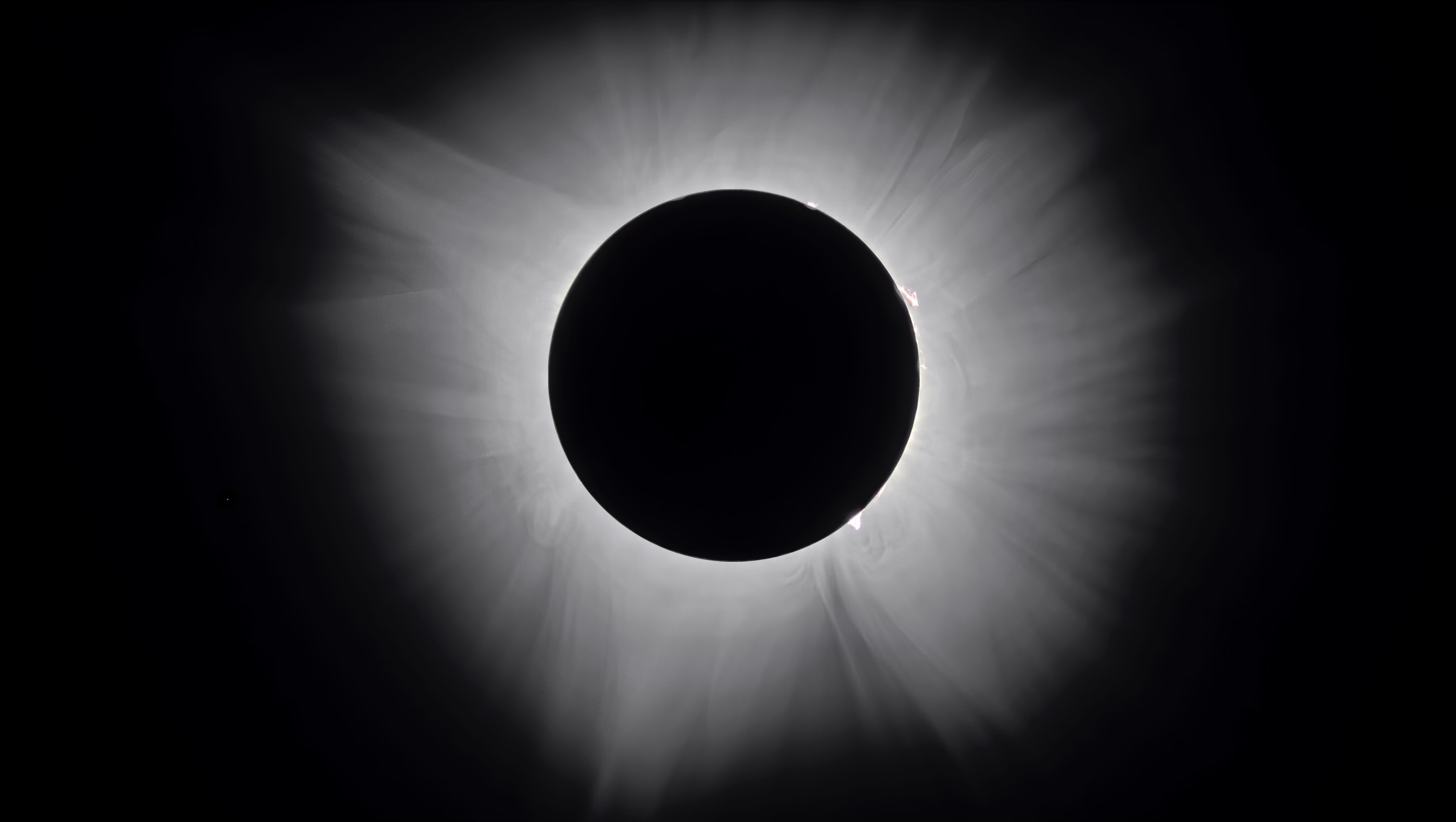 The sun's corona visible during totality of the April 8, 2024 total solar eclipse